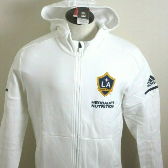 COPY - Adidas Men's LA Galaxy Soccer Travel Full zip Hoodie Jacket White Blue N… - Picture 1 of 5